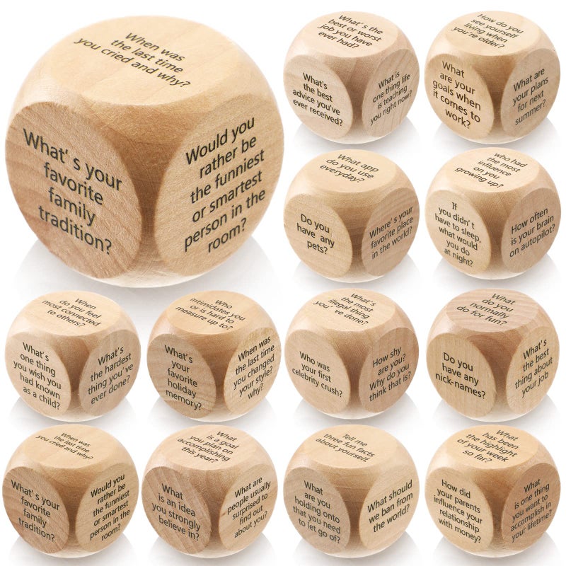 Hanaive 12 Pcs Conversation Starter Ice Breaking Team Games Ice Breaking Dice Game for Adults Team Building Work Office(Wood Color) - Image 1