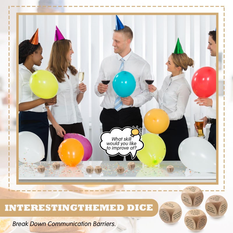 Hanaive 12 Pcs Conversation Starter Ice Breaking Team Games Ice Breaking Dice Game for Adults Team Building Work Office(Wood Color) - Image 5