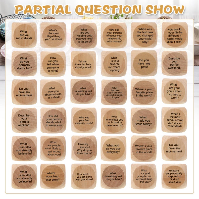 Hanaive 12 Pcs Conversation Starter Ice Breaking Team Games Ice Breaking Dice Game for Adults Team Building Work Office(Wood Color) - Image 2