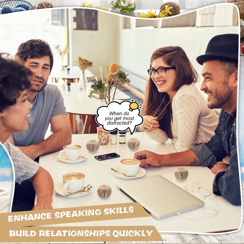 Hanaive 12 Pcs Conversation Starter Ice Breaking Team Games Ice Breaking Dice Game for Adults Team Building Work Office(Wood Color) - Image 4