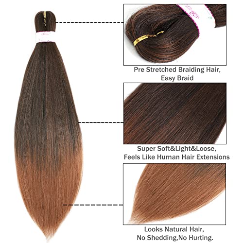 Befunny Pre Stretched Braiding Hair 30 Inch 8 Packs Prestretched Braiding Hair Long Mixed Colored Two Tone Black/Brown Synthetic Crochet Hair For Box Braids Crochet Hair, Yaki Straight,Itch Free(30",T1B/30#) - Image 4