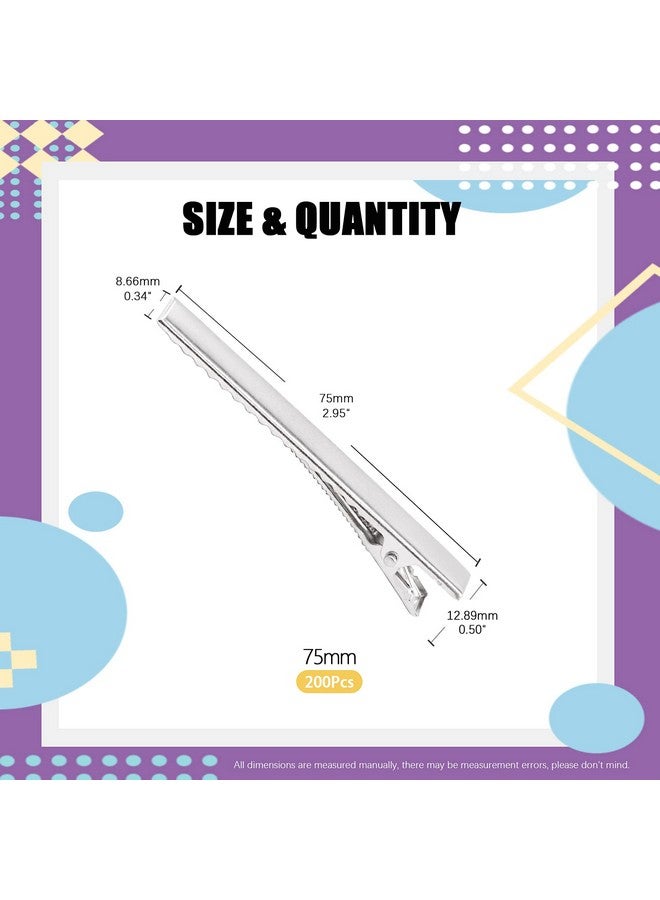 Swpeet 200Pcs 3Inch 7.5Cm Alligator Hair Clips Kit Perfect For Metal Duck Bill Hair Clips Flat Top Single Prong Hairpins For Hair Styling Diy Accessories - Image 3
