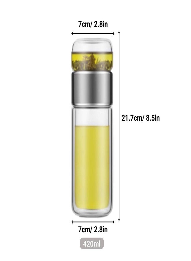 Niiyen Tea Infuser Bottle Glass Tea Tumbler with Infuser 420ml Double Layer Stainless Steel Leakage Proof Water Bottle for Loose Leaf Tea for Office Travel Home(Stainless steel) - Image 2
