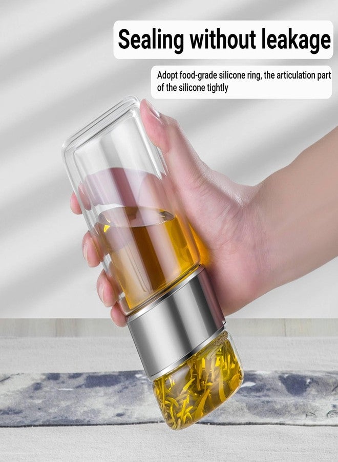 Niiyen Tea Infuser Bottle Glass Tea Tumbler with Infuser 420ml Double Layer Stainless Steel Leakage Proof Water Bottle for Loose Leaf Tea for Office Travel Home(Stainless steel) - Image 3