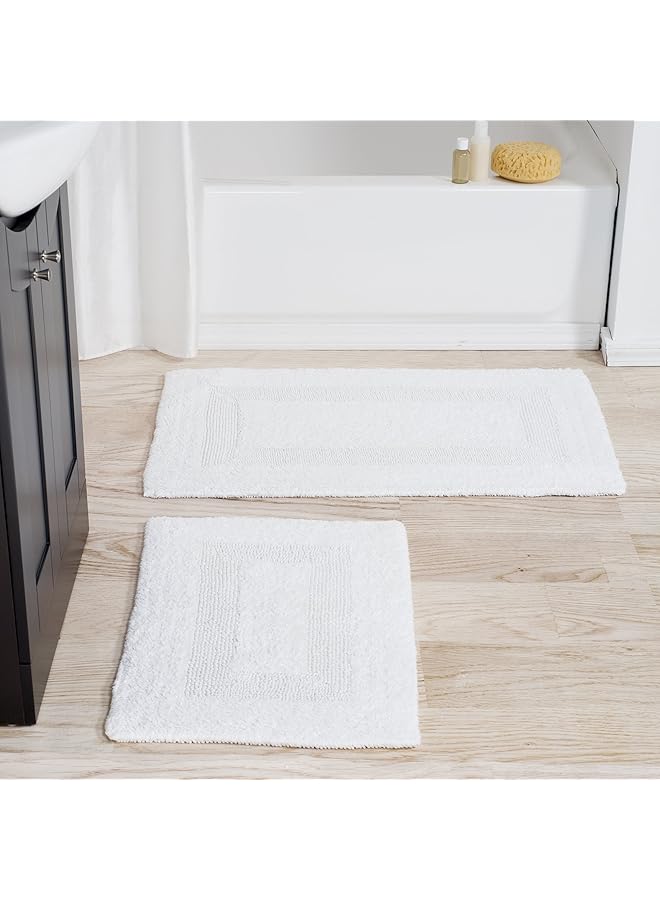 لافيش هوم سجادات حمام مكونة من قطعتين من القطن قابلة للغسل في الغسالة للحمام أو المطبخ أو غرفة الغسيل باللون الأبيض - Image 2