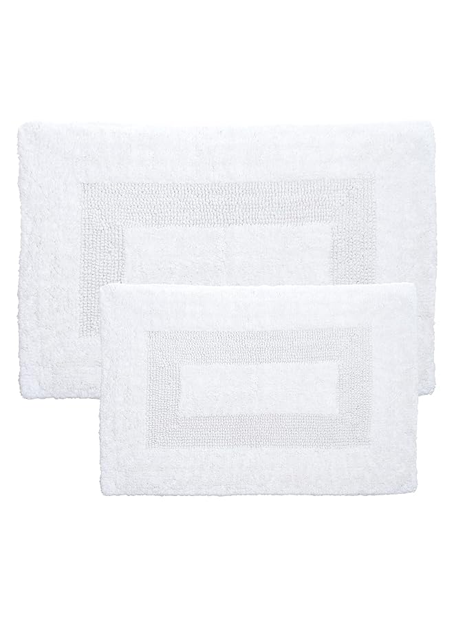 لافيش هوم سجادات حمام مكونة من قطعتين من القطن قابلة للغسل في الغسالة للحمام أو المطبخ أو غرفة الغسيل باللون الأبيض - Image 1