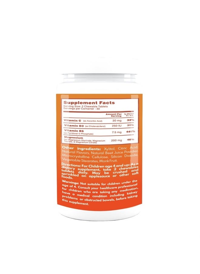 VAL - Chewable Magnesium for Kids, Relaxation and Calm Formula, Glycinate, Citrate, Taurate, Vitamin B6, D, C, Natural Star Grape Flavor, Sugar Free, Gluten Free, Non-GMO, 60 Chewable Tablets - Image 1