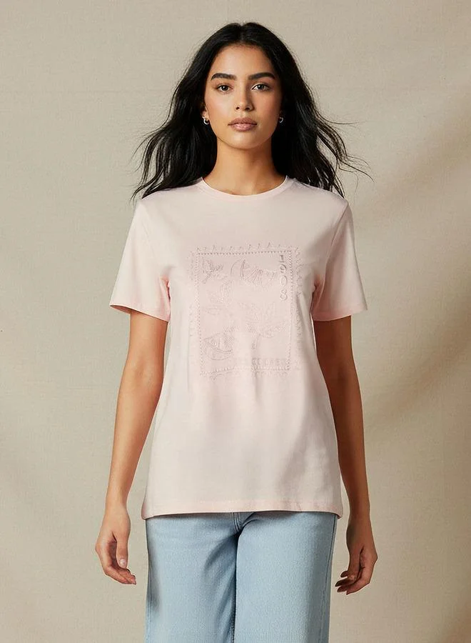 لي كوبر Lee Cooper Regular Fit Cotton T shirt with Embroidery