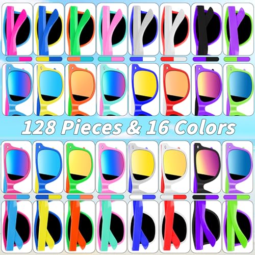 Oleitodh 128 Pack Kids Sunglasses Party Favors Kids Neon Sunglasses Bulk Childrens Sunglasses Boys Girls Eyewear Pack for Goody Bag Fillers Summer Beach Pool Birthday Party Supplies Age for 38 - Image 5