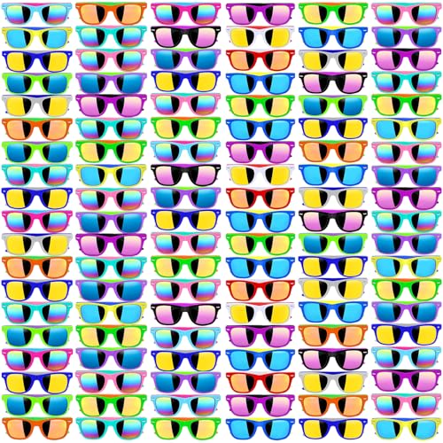 Oleitodh 128 Pack Kids Sunglasses Party Favors Kids Neon Sunglasses Bulk Childrens Sunglasses Boys Girls Eyewear Pack for Goody Bag Fillers Summer Beach Pool Birthday Party Supplies Age for 38 - Image 1