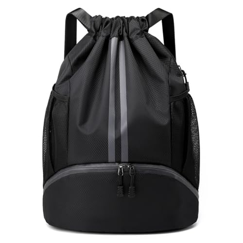 Optifit® Basketball Drawstring Bag With Shoe Compartment - Large Capacity Fitness Backpack for Gym, Football, Outdoor Sports - Water-resistant Fabric, Black - Image 1