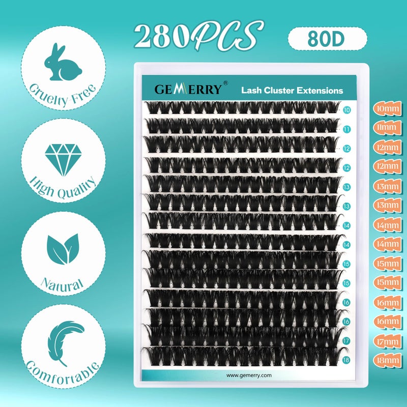 GEMERRY DIY Lash Extension Kit for Beginners 280 PCS Individual Lash Clusters Kit 0.07D 10-18 MIX Eyelash Extension Kit Lash Glue for Eyelash Extensions(80D-0.07D,10-18MIX-KIT) - Image 2
