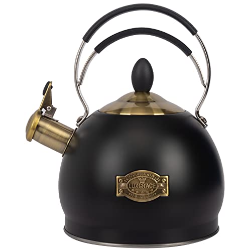 LUXGRACE Whistling Tea Kettle Stainless Steel Teapot, Teakettle for Stovetop Induction Stove Top, Fast Boiling Heat Water Tea Pot 2.6 Quart - Image 1
