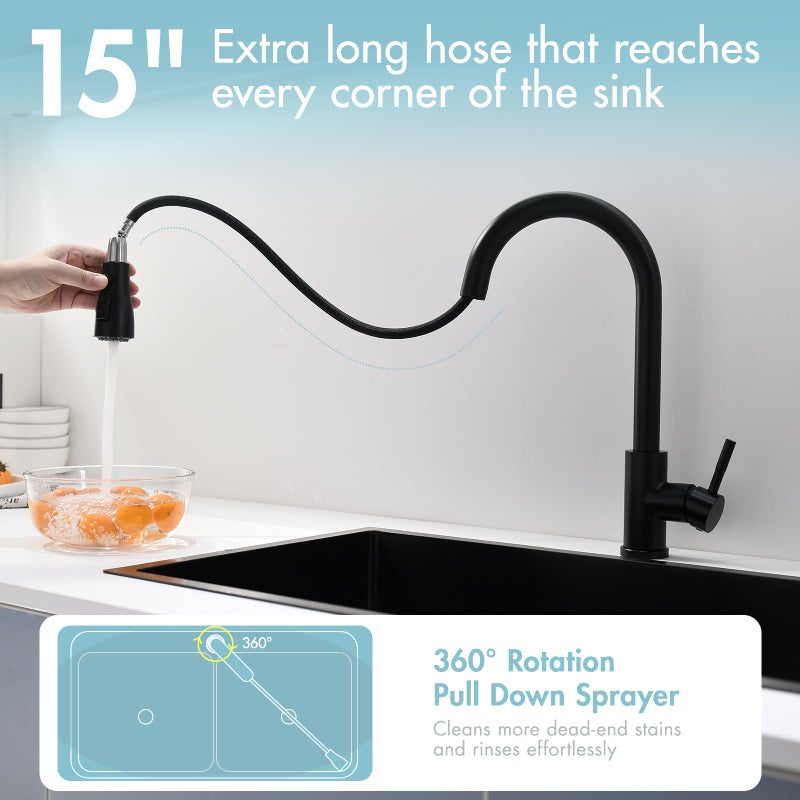 GIMILI Black Kitchen Faucet with Pull Down Sprayer Single Hole Kitchen Sink Faucet Suitable for Farmhouses RV Laundry Room Outdoor and Campers - Image 5