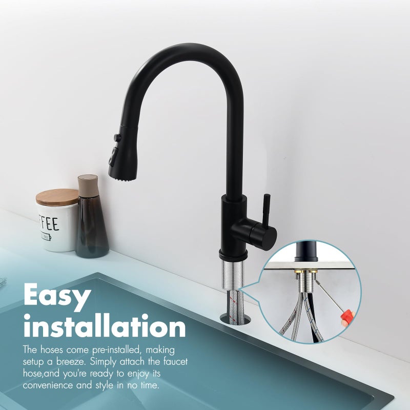 GIMILI Black Kitchen Faucet with Pull Down Sprayer Single Hole Kitchen Sink Faucet Suitable for Farmhouses RV Laundry Room Outdoor and Campers - Image 3