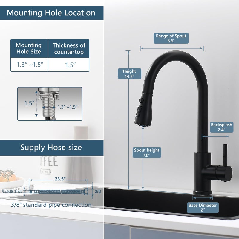 GIMILI Black Kitchen Faucet with Pull Down Sprayer Single Hole Kitchen Sink Faucet Suitable for Farmhouses RV Laundry Room Outdoor and Campers - Image 2