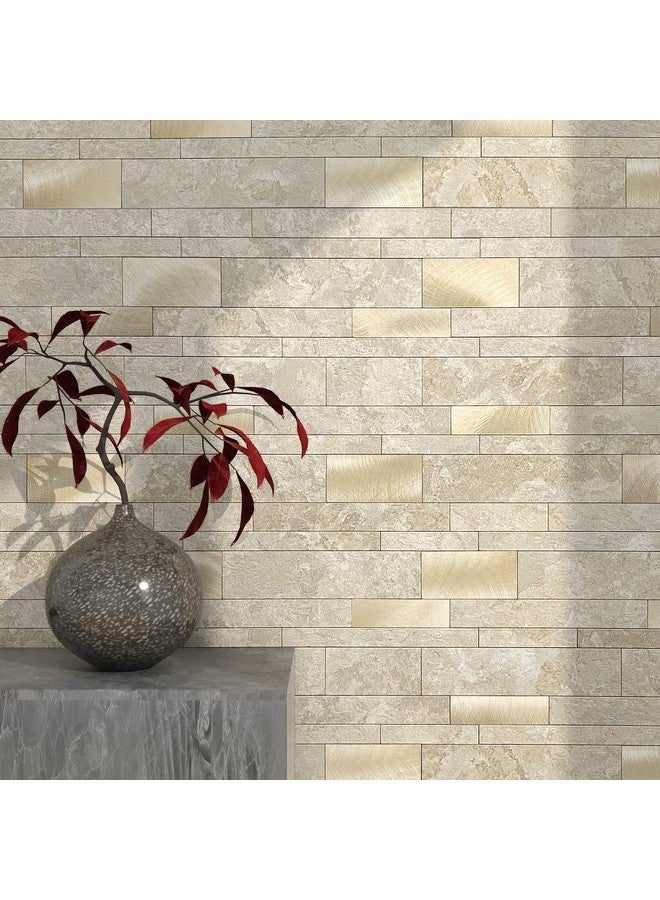 Benice BeNice Peel and Stick Backsplash Tile for Kitchen Peel and Stick,Bathroom Waterproof Backsplash Linear Mosaic Tile(Beige,10PCS)  - Image 1