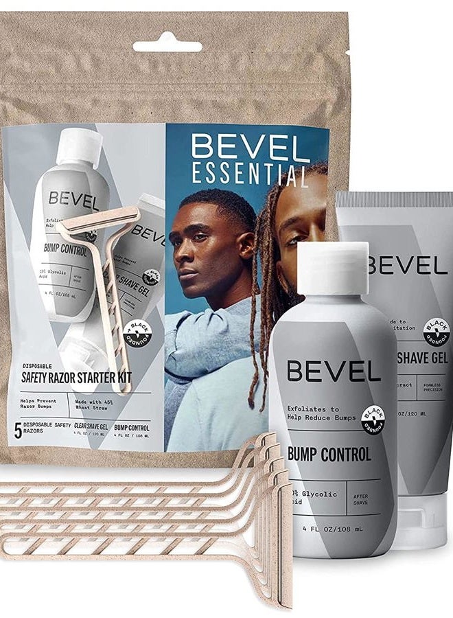 Bevel Disposable Safety Razor Shaving Starter Kit for Men, Includes 5 Stainless Steel Double Sided Safety Razors, Cooling Shave Gel, and Post Shave Bump Control Cream - Image 1