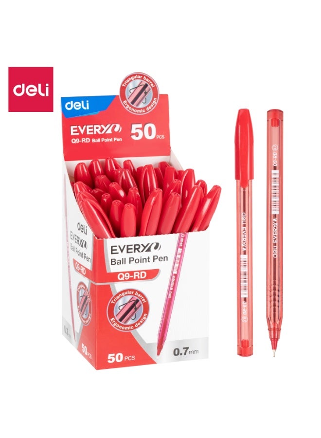 Deli Ballpoint Pen 0.7mm, Red Ink, Fine Tip, 50 Pieces Pack for School, Office & Business Use - Image 5