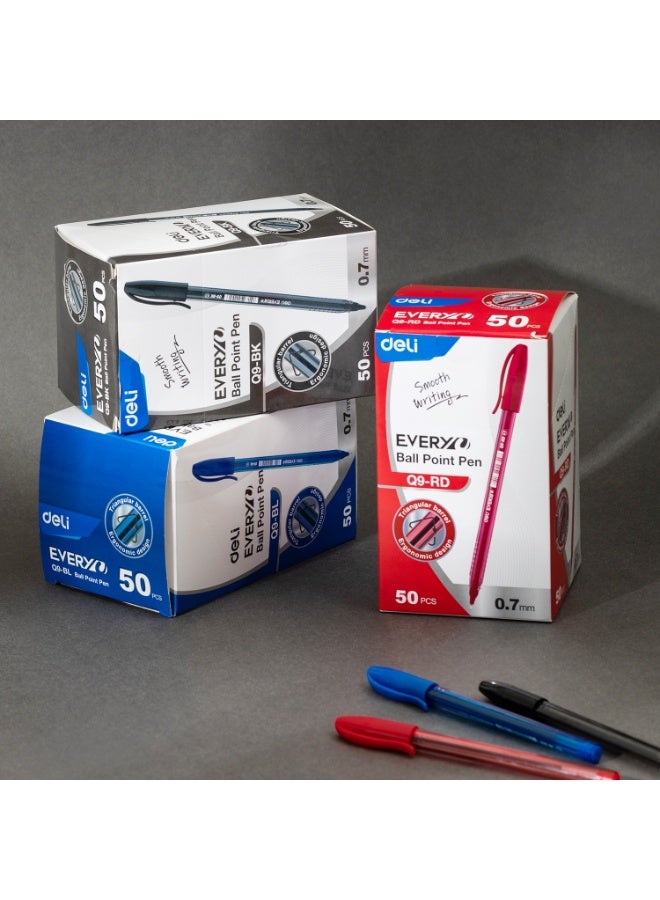 Deli Ballpoint Pen 0.7mm, Red Ink, Fine Tip, 50 Pieces Pack for School, Office & Business Use - Image 3
