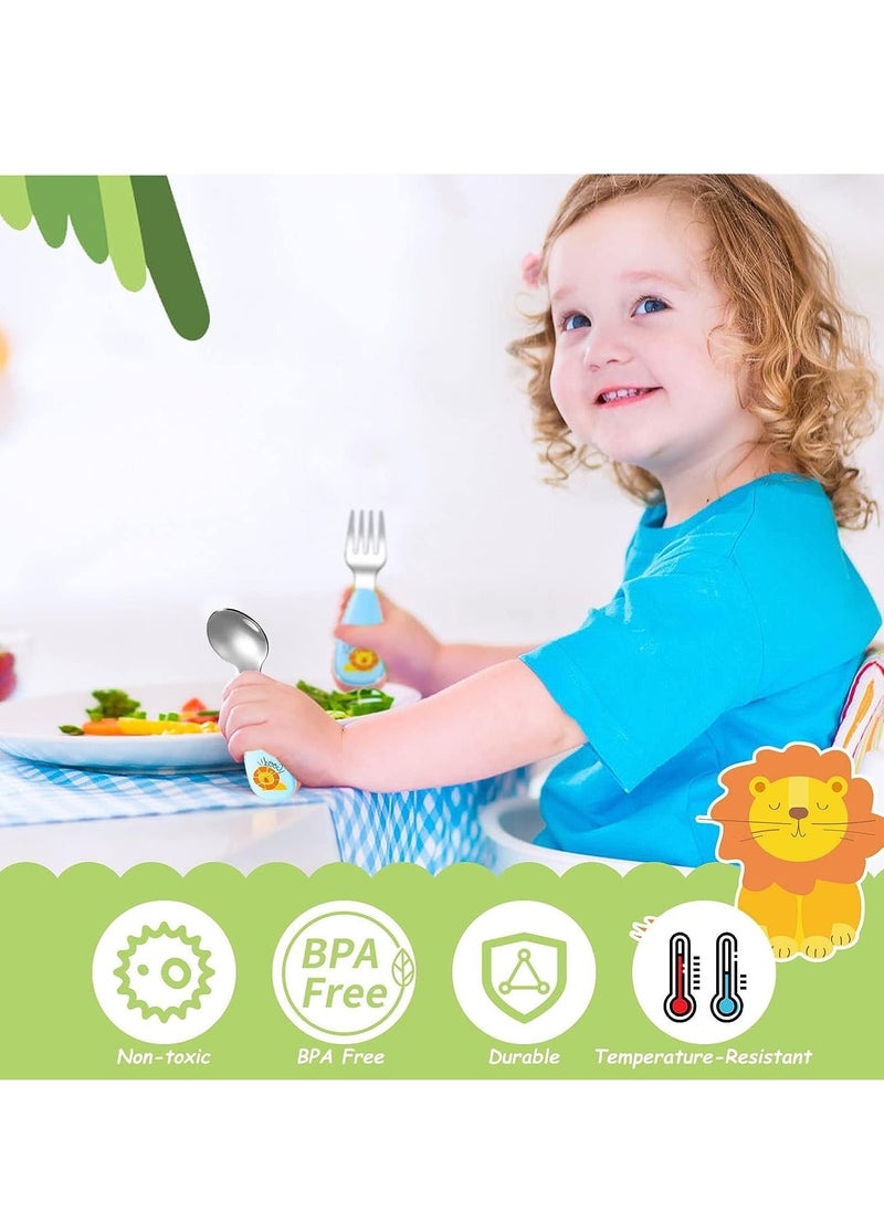 Packs Stainless Steel Baby Utensils Cutlery Set, Plastic Handle Toddler Spoons Forks Self Feeding for 12 Months Plus Toddler Kids Children