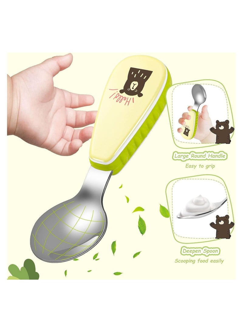 Packs Stainless Steel Baby Utensils Cutlery Set, Plastic Handle Toddler Spoons Forks Self Feeding for 12 Months Plus Toddler Kids Children