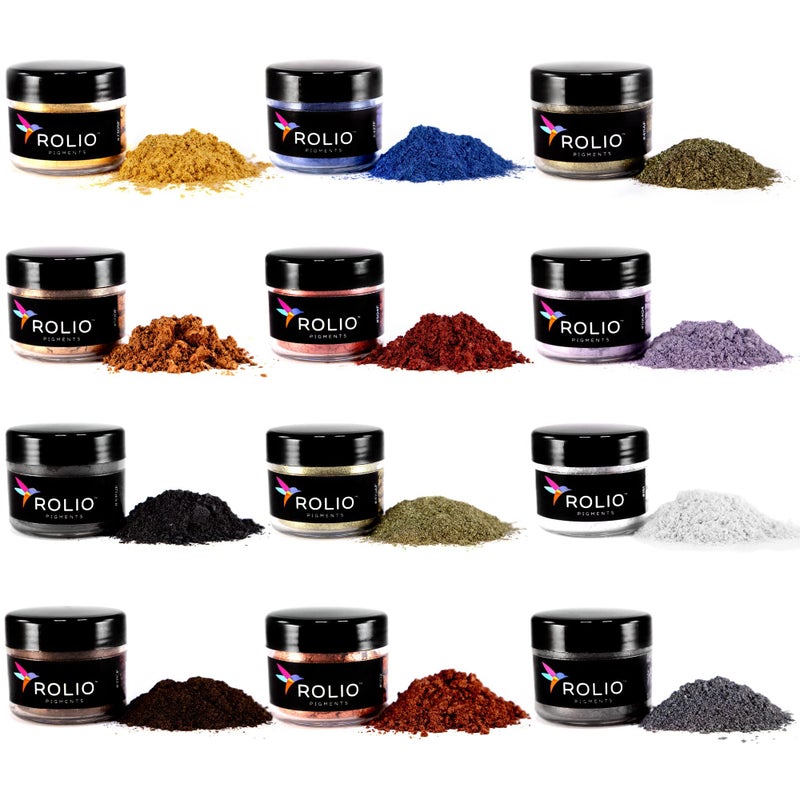 Rolio Mica Powder Pearlescent Color Pigment  Art Set for Resin Epoxy  for Soap Making Nail Polish Lip Gloss Set Eye Shadow Bath Bomb Slime  Candle  10g 12 Jars  Earth Colors