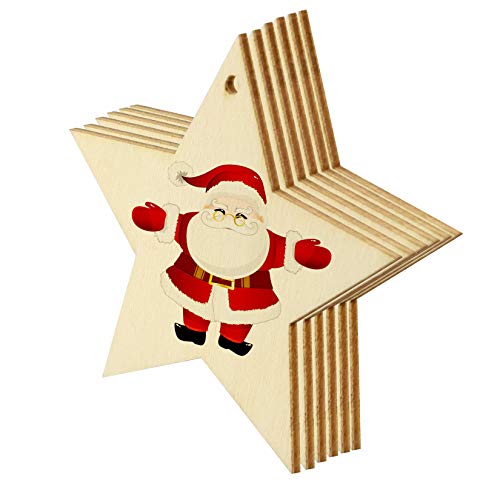 obmwang 50 Pieces Natural Wooden Star Cutouts Unfinished Predrilled Wooden Star Embellishments with Natural Twine for Christmas, DIY Craft, Party Decoration - Image 4