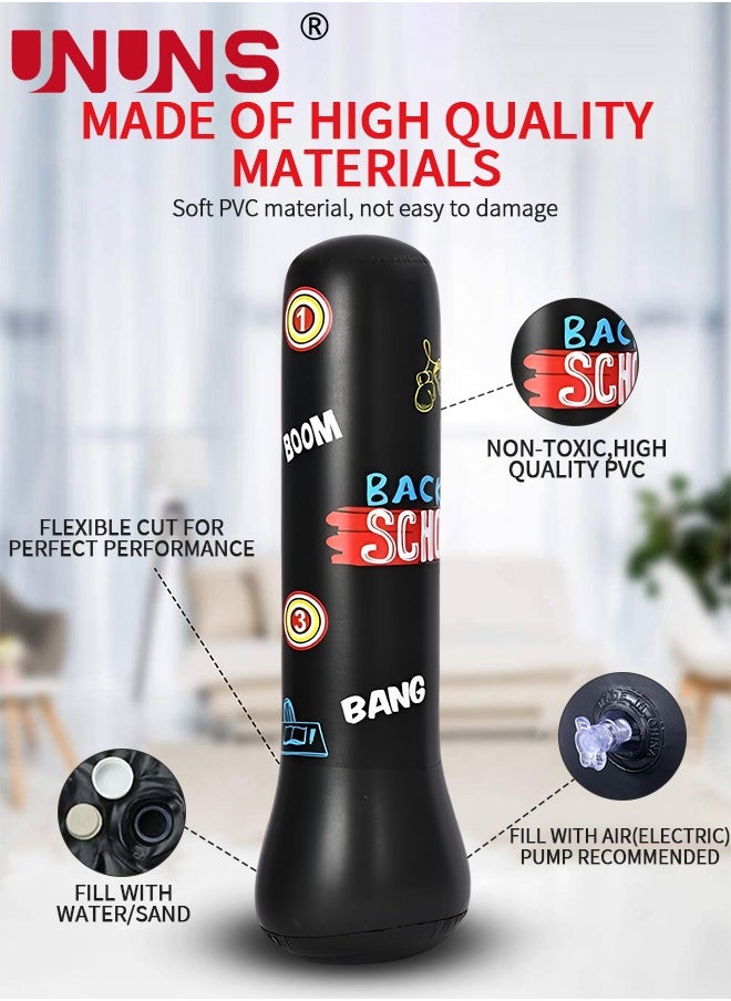 UNUNS Punching Bag For Kids,Inflatable Boxing Punch Bag With Gloves And Pump,Inflatable Tumbler Toy For Boys Girls,Beginner Heavy Punching Bags Sandbag,Reduce Pressure Stress,1.2M Alphabet Black  - Image 3