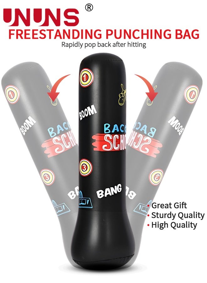 UNUNS Punching Bag For Kids,Inflatable Boxing Punch Bag With Gloves And Pump,Inflatable Tumbler Toy For Boys Girls,Beginner Heavy Punching Bags Sandbag,Reduce Pressure Stress,1.2M Alphabet Black  - Image 2