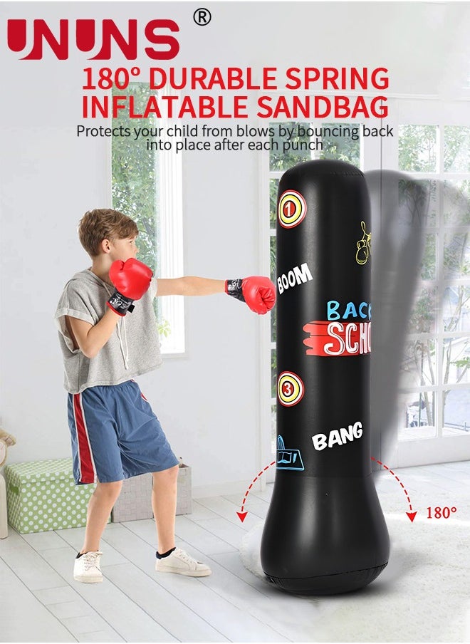 UNUNS Punching Bag For Kids,Inflatable Boxing Punch Bag With Gloves And Pump,Inflatable Tumbler Toy For Boys Girls,Beginner Heavy Punching Bags Sandbag,Reduce Pressure Stress,1.2M Alphabet Black  - Image 4