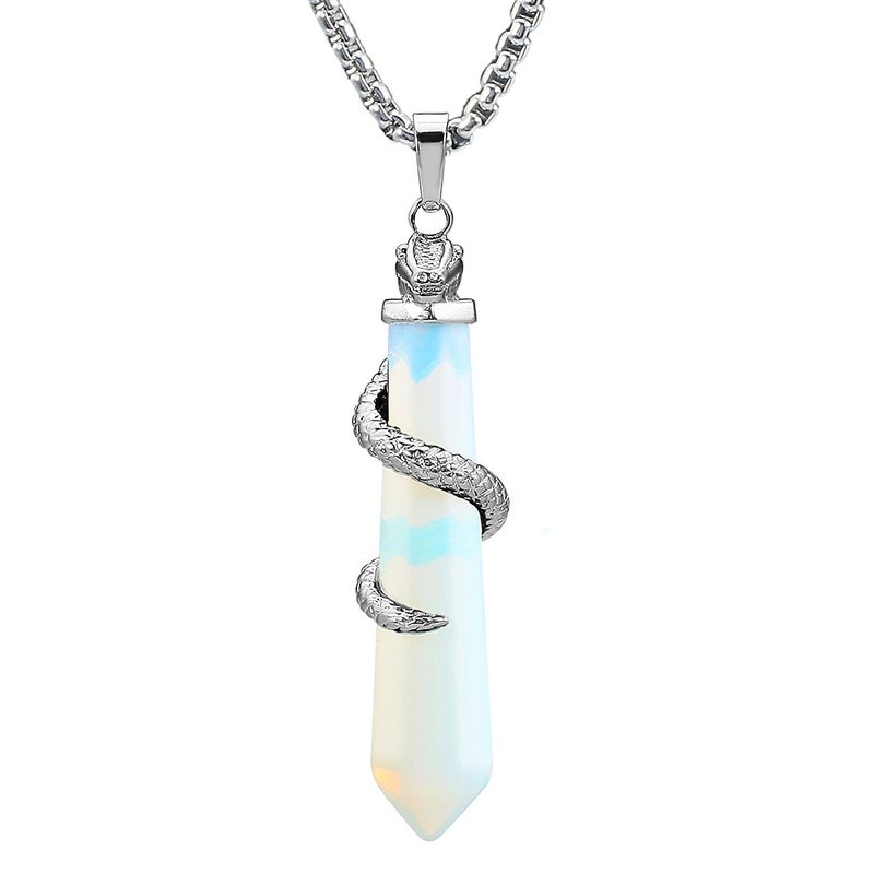 BEADNOVA Healing Crystal Necklace for Women Men Synthetic Opalite Snake Tail Wrap Pendant Energy Healing Gemstones Jewelry Pendulum Crystal Divination (Hexagonal, 18 Inches Stainless Steel Chain) - Image 1