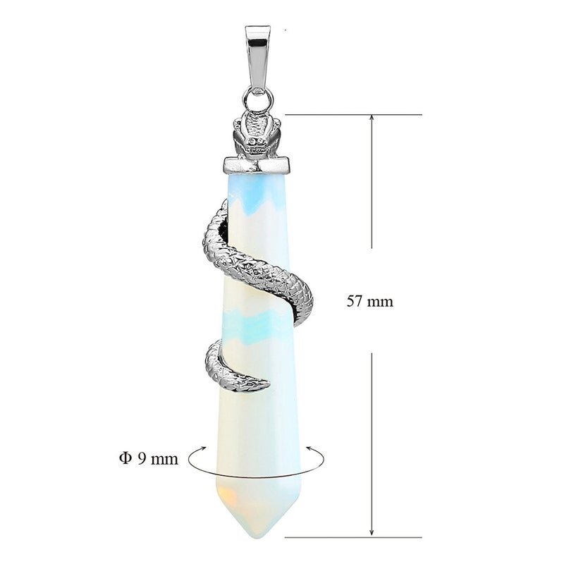 BEADNOVA Healing Crystal Necklace for Women Men Synthetic Opalite Snake Tail Wrap Pendant Energy Healing Gemstones Jewelry Pendulum Crystal Divination (Hexagonal, 18 Inches Stainless Steel Chain) - Image 3