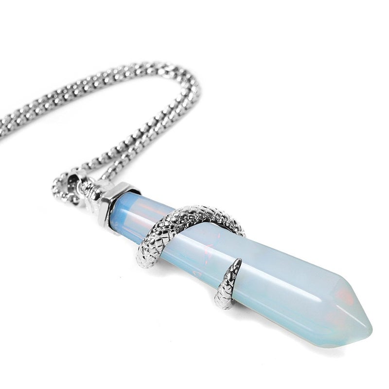 BEADNOVA Healing Crystal Necklace for Women Men Synthetic Opalite Snake Tail Wrap Pendant Energy Healing Gemstones Jewelry Pendulum Crystal Divination (Hexagonal, 18 Inches Stainless Steel Chain) - Image 2
