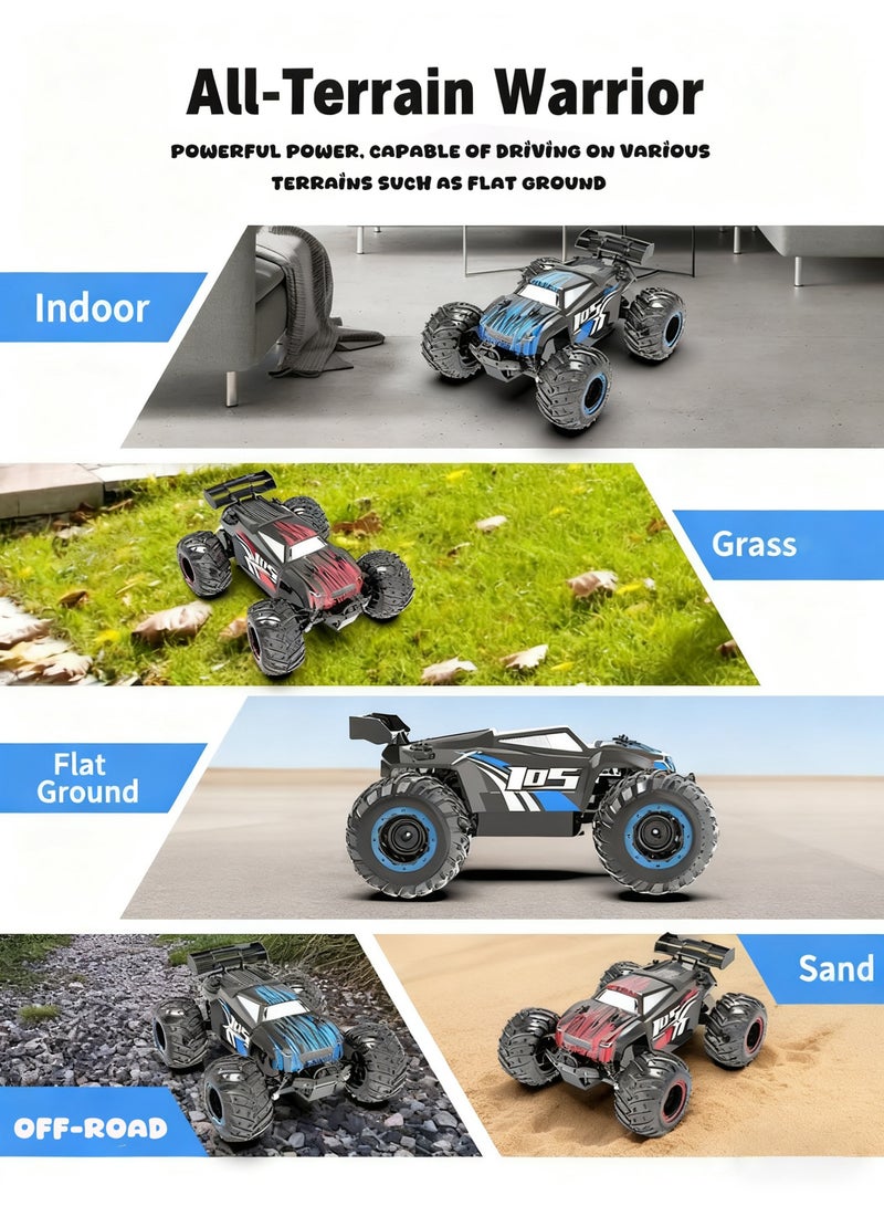 JJRC Q105 Remote Control Car, 1:18 Scale All Terrain RC Cars, 15Km/h with Colorful LedLight and one Rechargeable Batteries, Comes with four mini roadblock cones and four cone stickers，Remote Control Truck Off Road Racing Car Toys  for Kids and Boys - Image 5