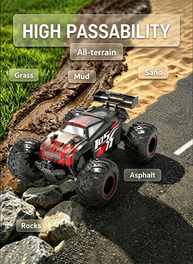 JJRC Q105 Remote Control Car, 1:18 Scale All Terrain RC Cars, 15Km/h with Colorful LedLight and one Rechargeable Batteries, Comes with four mini roadblock cones and four cone stickers，Remote Control Truck Off Road Racing Car Toys  for Kids and Boys - Image 2