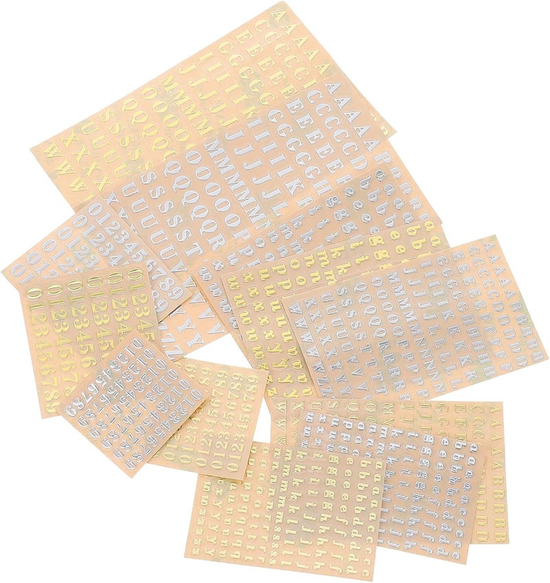 KALLORY 26 Sheets Metal Alphabet Number Stickers for Nail Art and DIY Crafts, Self-Adhesive Mixed Style Decals for Scrapbooking, Essential Oil Bottle Labels, Multi-Purpose Use Random Style - Image 1