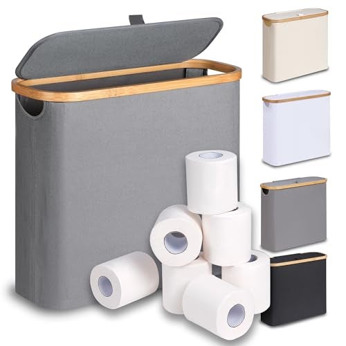 efluky Toilet Paper Basket 28L Toilet Paper Storage with Lid for Bathroom Free Standing Holder Organizer Holds Up to 912 Rolls Grey - Image 1