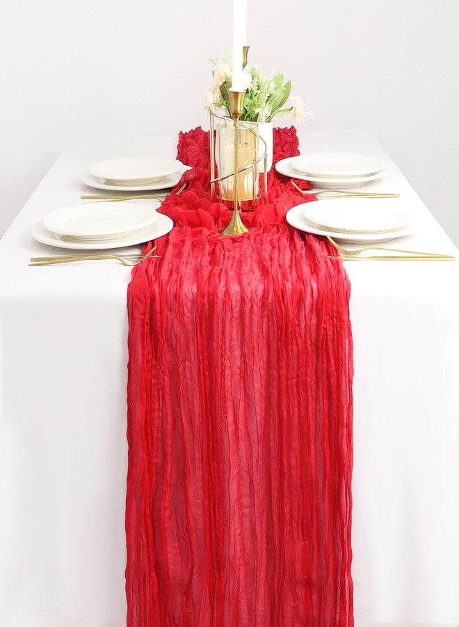 ROMANKAS Red Cheesecloth Table Runner 2 Packs 10FT Cotton Gauze Table Runners 35x120 Inch Sheer Cheese Cloth Table Cover Gauze Table Runner Romantic Runners for Wedding Party Table Decorations - Image 3