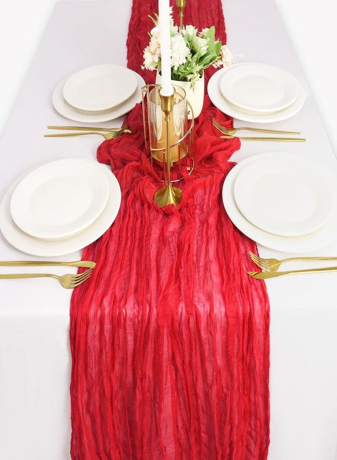 ROMANKAS Red Cheesecloth Table Runner 2 Packs 10FT Cotton Gauze Table Runners 35x120 Inch Sheer Cheese Cloth Table Cover Gauze Table Runner Romantic Runners for Wedding Party Table Decorations - Image 5