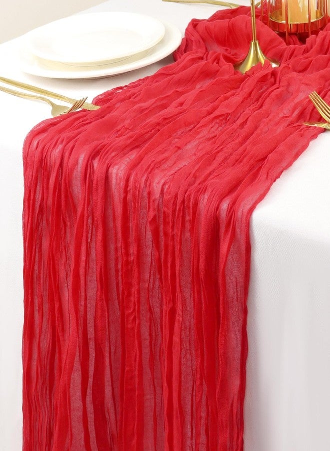 ROMANKAS Red Cheesecloth Table Runner 2 Packs 10FT Cotton Gauze Table Runners 35x120 Inch Sheer Cheese Cloth Table Cover Gauze Table Runner Romantic Runners for Wedding Party Table Decorations - Image 1
