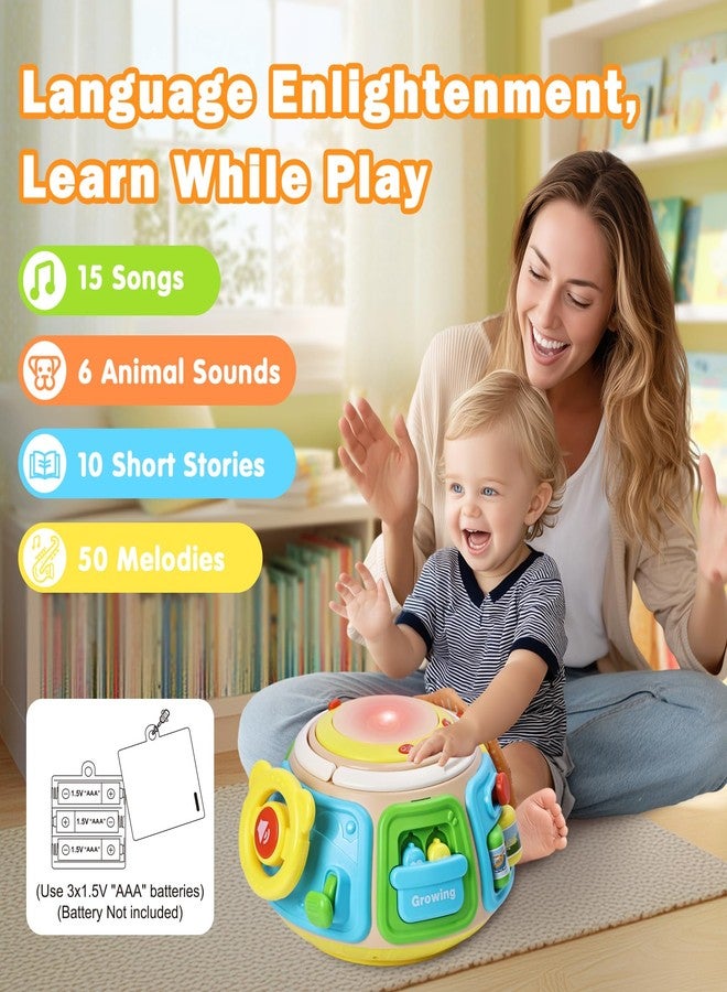 Sumapner 7-in-1 Activity Cube Drum Montessori Toys for Baby, Busy Toys for Toddlers with 9 Sensory Shape Blocks, Music & Light Educational Toys Christmas Birthday Gifts for Kids Boys Girls - Image 3
