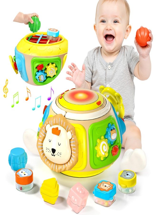 Sumapner 7-in-1 Activity Cube Drum Montessori Toys for Baby, Busy Toys for Toddlers with 9 Sensory Shape Blocks, Music & Light Educational Toys Christmas Birthday Gifts for Kids Boys Girls - Image 1
