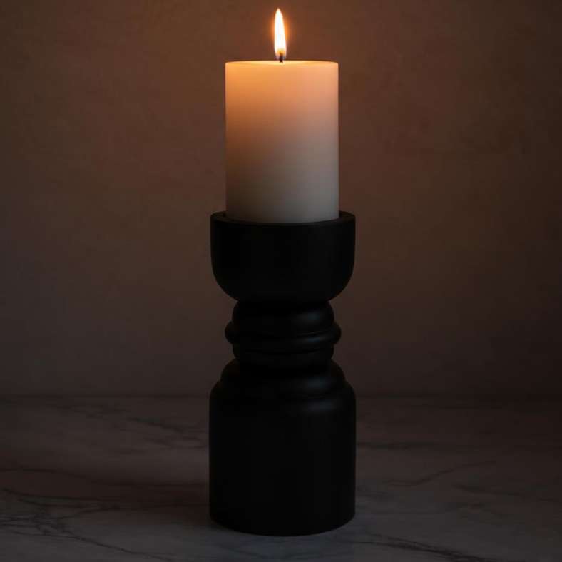 Pan Home Black Wood Pillar Candle Holder - Image 2