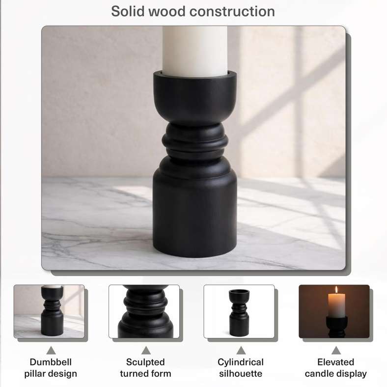 Pan Home Black Wood Pillar Candle Holder - Image 5