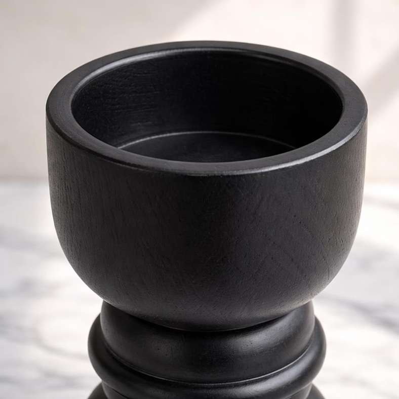 Pan Home Black Wood Pillar Candle Holder - Image 3