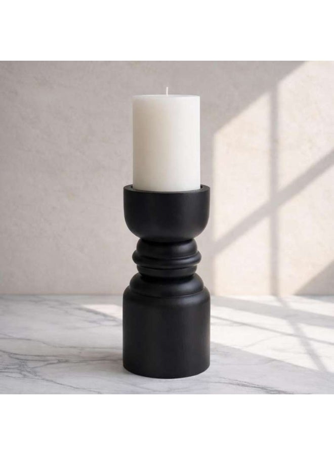 Pan Home Black Wood Pillar Candle Holder - Image 1
