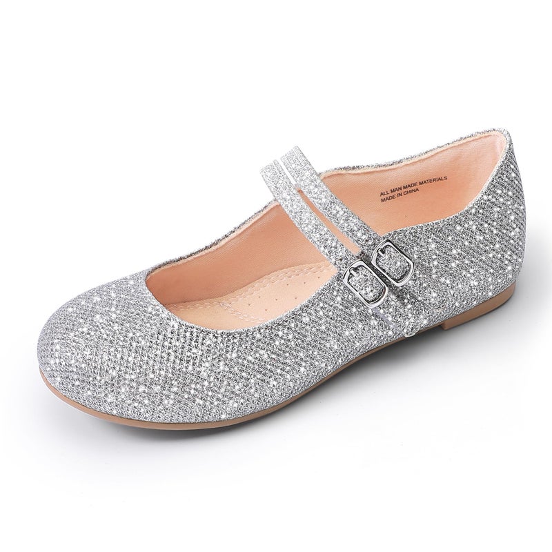 MIXIN Girls Dress Shoes Mary Jane Shoes for Girl Ballet Flats Back to School Princess Wedding Shoes Sliver Size 3 - Image 1