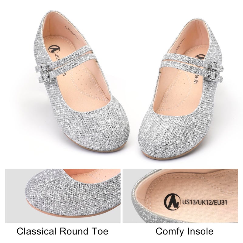 MIXIN Girls Dress Shoes Mary Jane Shoes for Girl Ballet Flats Back to School Princess Wedding Shoes Sliver Size 3 - Image 4