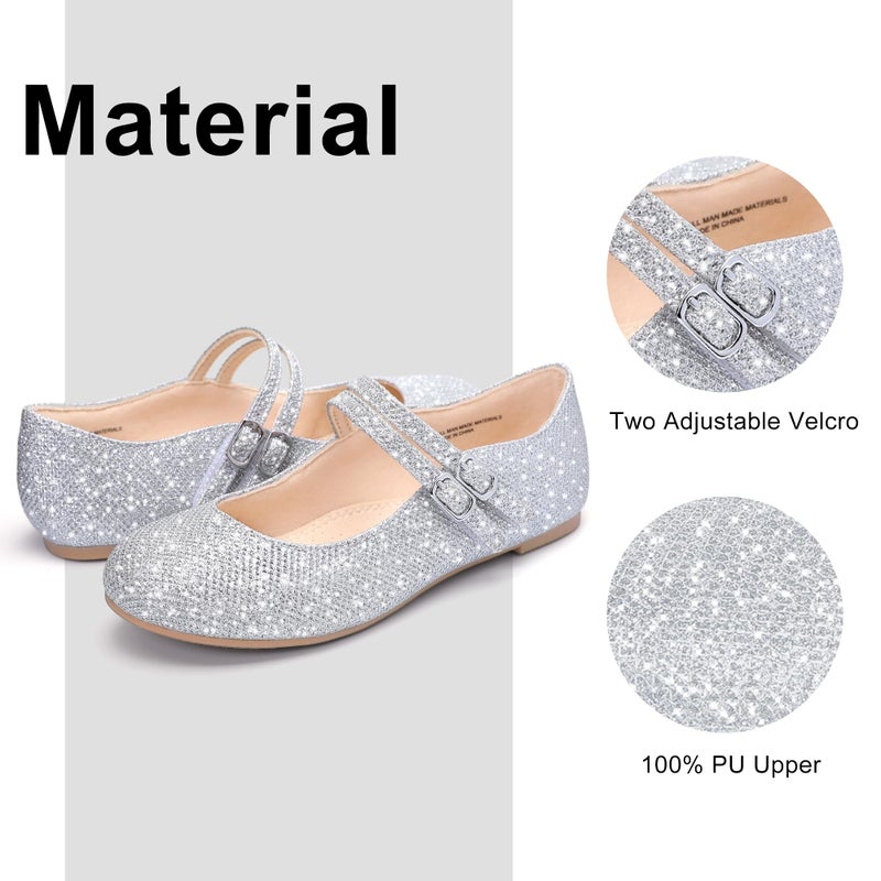 MIXIN Girls Dress Shoes Mary Jane Shoes for Girl Ballet Flats Back to School Princess Wedding Shoes Sliver Size 3 - Image 3